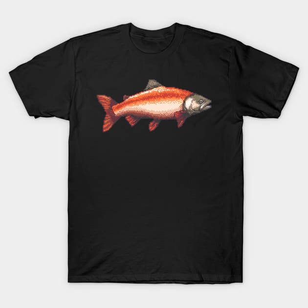 Salmon in Pixel Form T-Shirt by Animal Sphere